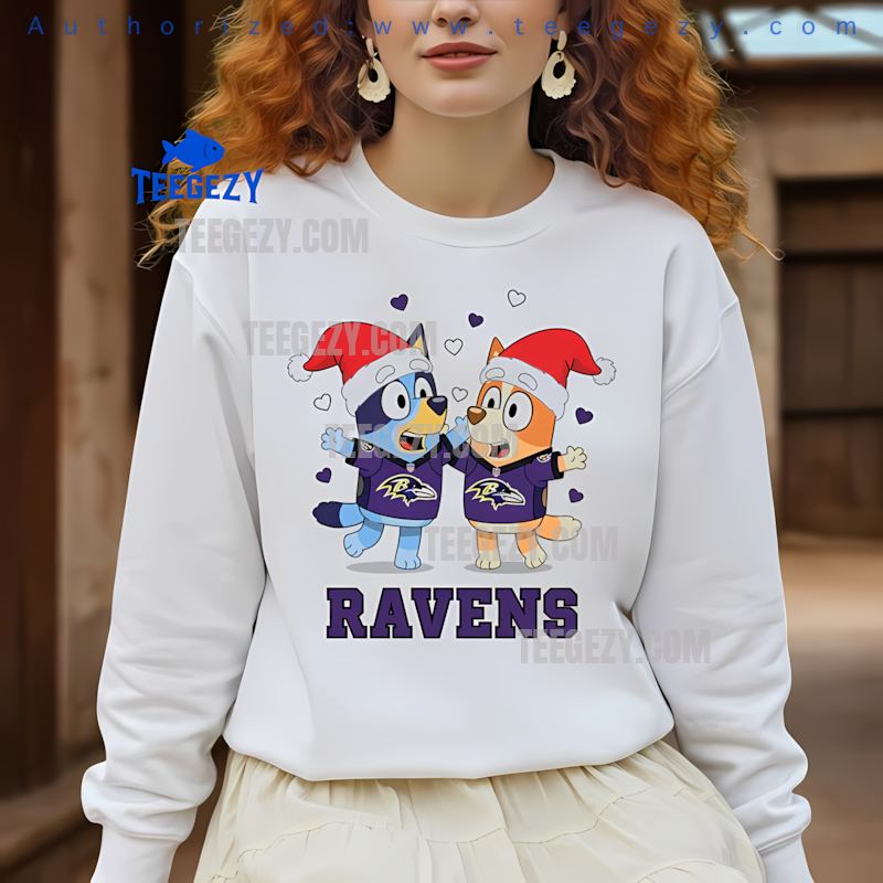 Baltimore Ravens Bluey And Bingo Dancing Christmas Holiday Long Sleeve Baltimore Ravens Bluey And Bingo Dancing Christmas Holiday Long Sleeve