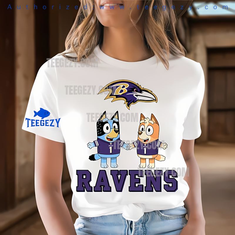 Baltimore Ravens Bluey And Bingo Holding Hands Holiday Shirt