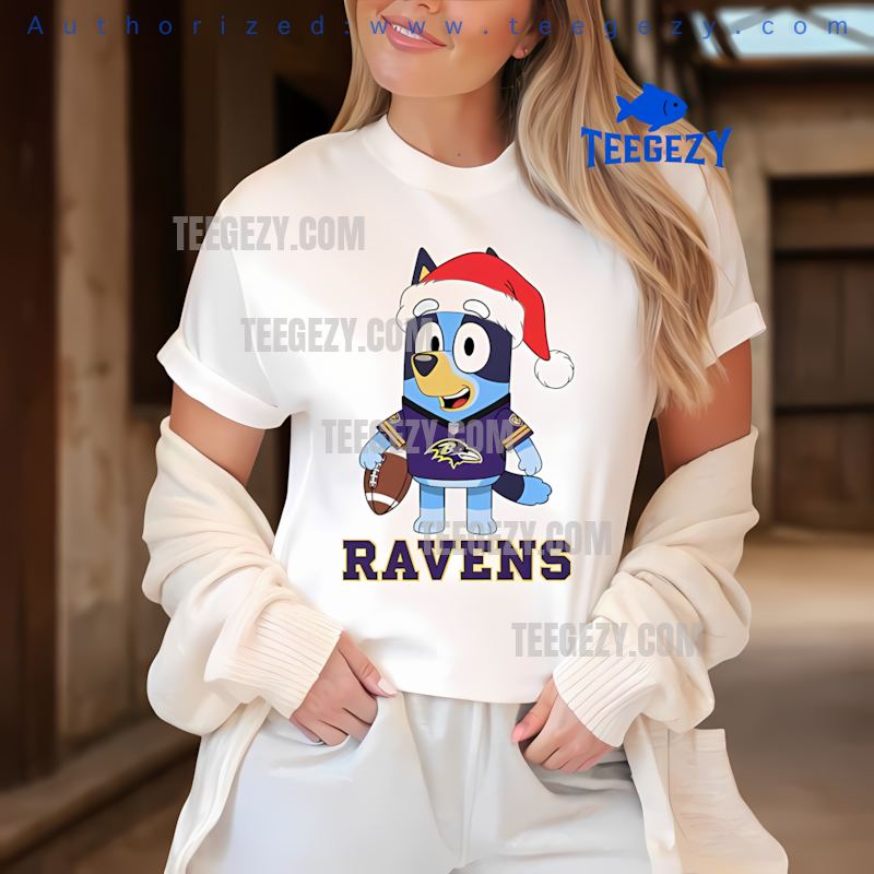 Baltimore Ravens Bluey Christmas Santa Hat Cozy Tee