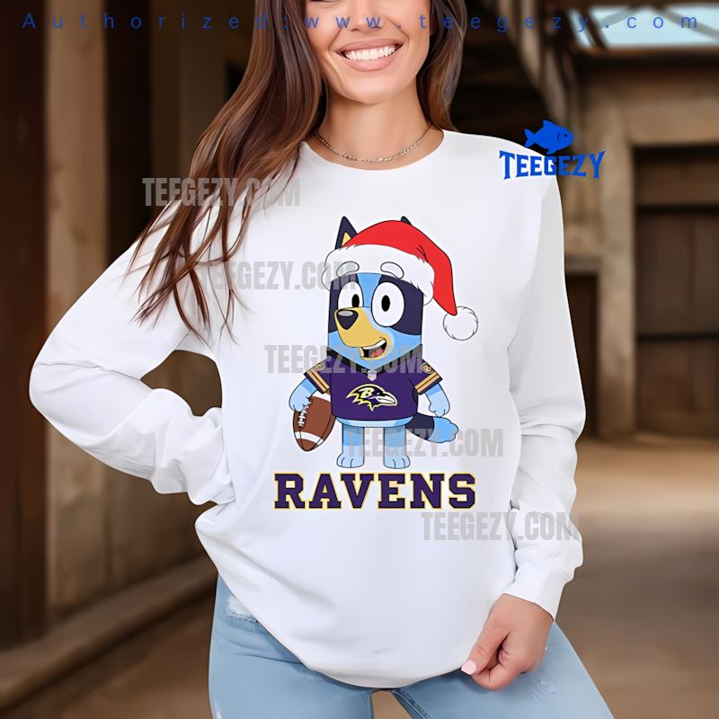 Baltimore Ravens Bluey Christmas Santa Hat Cozy Long Sleeve Baltimore Ravens Bluey Christmas Santa Hat Cozy Long Sleeve