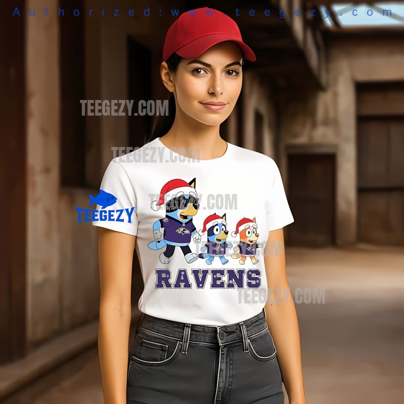 Baltimore Ravens Bluey Family Santa Parade Holiday Tee