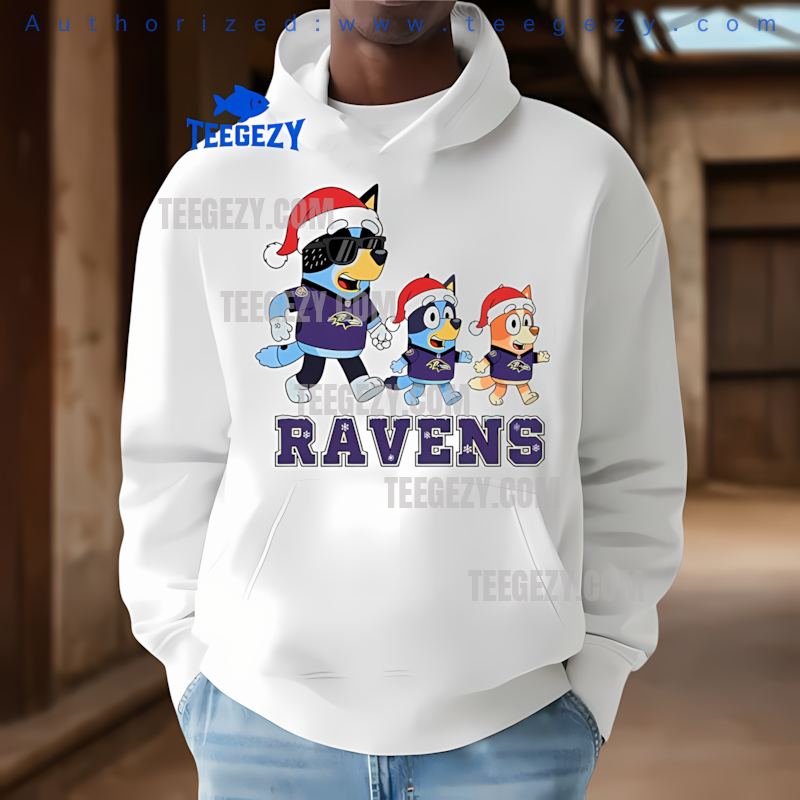 Baltimore Ravens Bluey Family Santa Parade Holiday Hoodie Baltimore Ravens Bluey Family Santa Parade Holiday Hoodie