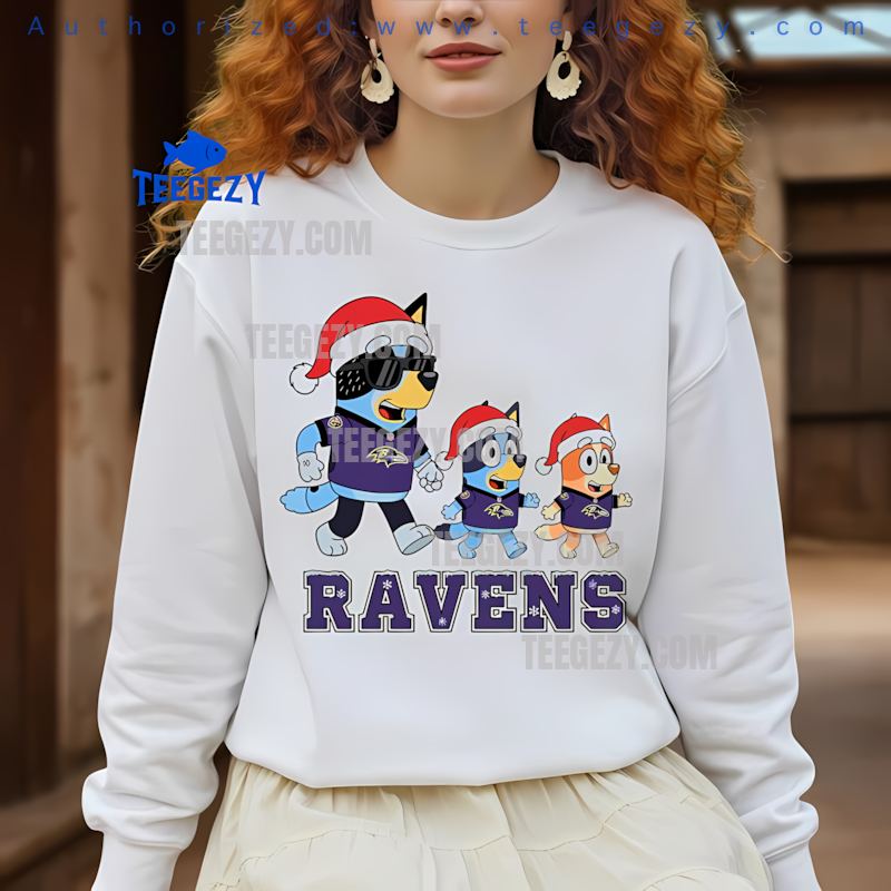 Baltimore Ravens Bluey Family Santa Parade Holiday Long Sleeve Baltimore Ravens Bluey Family Santa Parade Holiday Long Sleeve