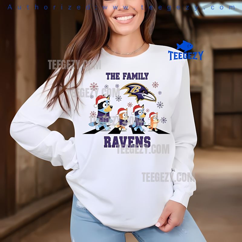 Baltimore Ravens Bluey Family Snowflake Christmas Long Sleeve Baltimore Ravens Bluey Family Snowflake Christmas Long Sleeve