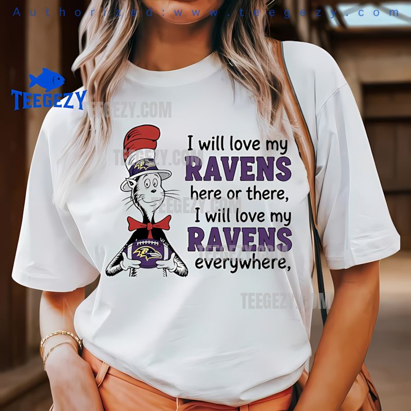 Baltimore Ravens Cat In The Hat Love Everywhere Holiday Tee