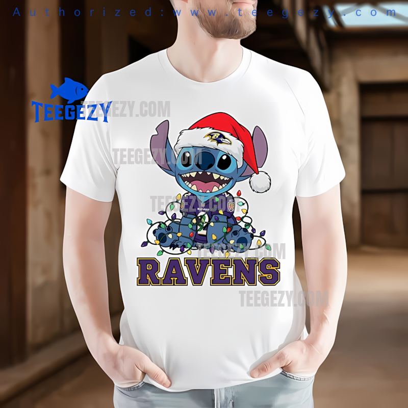 Baltimore Ravens Christmas Stitch Holiday Lights Tee