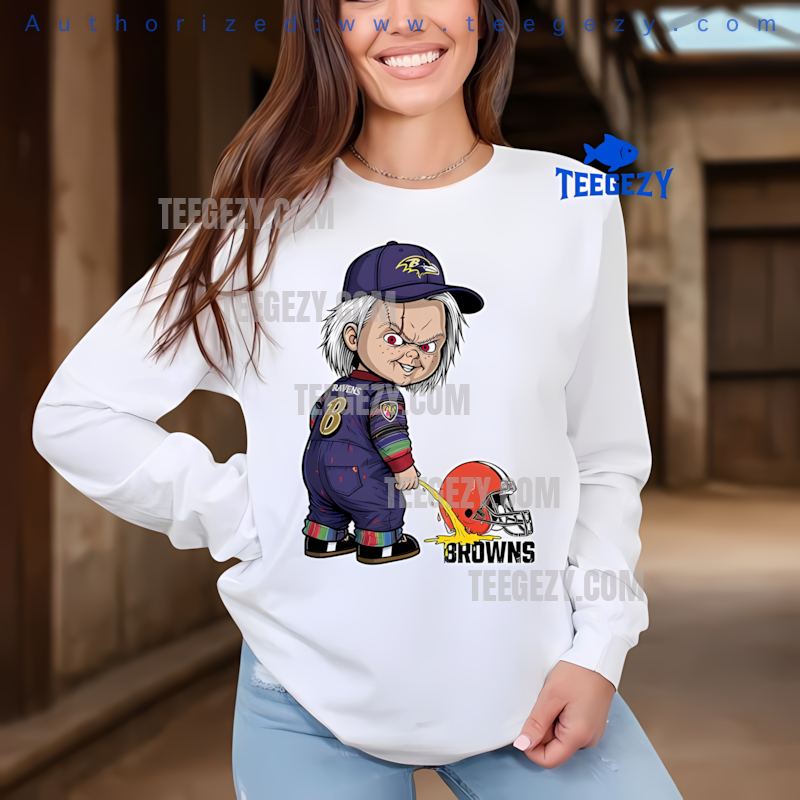 Baltimore Ravens Chucky Cleveland Browns Rivalry Halloween Long Sleeve Baltimore Ravens Chucky Cleveland Browns Rivalry Halloween Long Sleeve