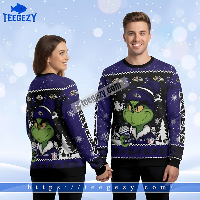 Baltimore Ravens Grinch Coffee Purple Mens Christmas Ugly Sweater Baltimore Ravens Grinch Coffee Purple Mens Christmas Ugly Sweater