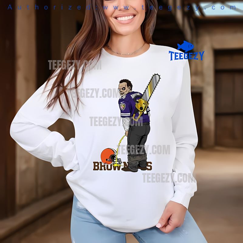 Baltimore Ravens Leatherface Cleveland Browns Rivalry Long Sleeve Baltimore Ravens Leatherface Cleveland Browns Rivalry Long Sleeve