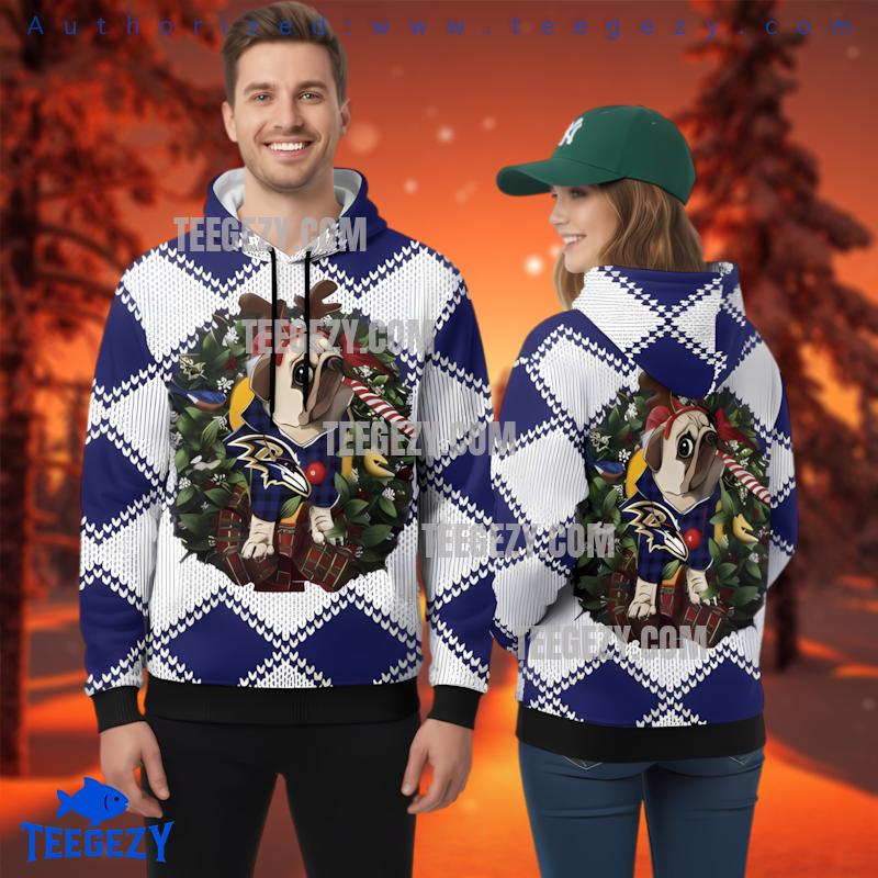 Baltimore Ravens Pug Dog 3D Ugly Hoodie Zip Up Baltimore Ravens Pug Dog 3D Ugly Hoodie Zip Up