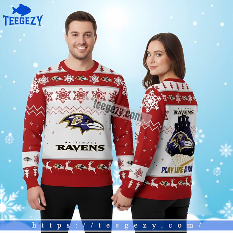 Baltimore Ravens Receiver Gloves Red Merry Christmas Ugly Sweater Baltimore Ravens Receiver Gloves Red Merry Christmas Ugly Sweater