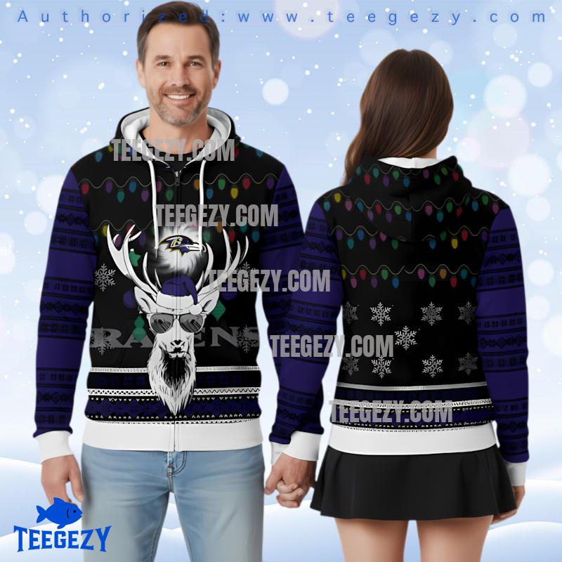 Baltimore Ravens Reindeer 3D Ugly Hoodie Men Baltimore Ravens Reindeer 3D Ugly Hoodie Men