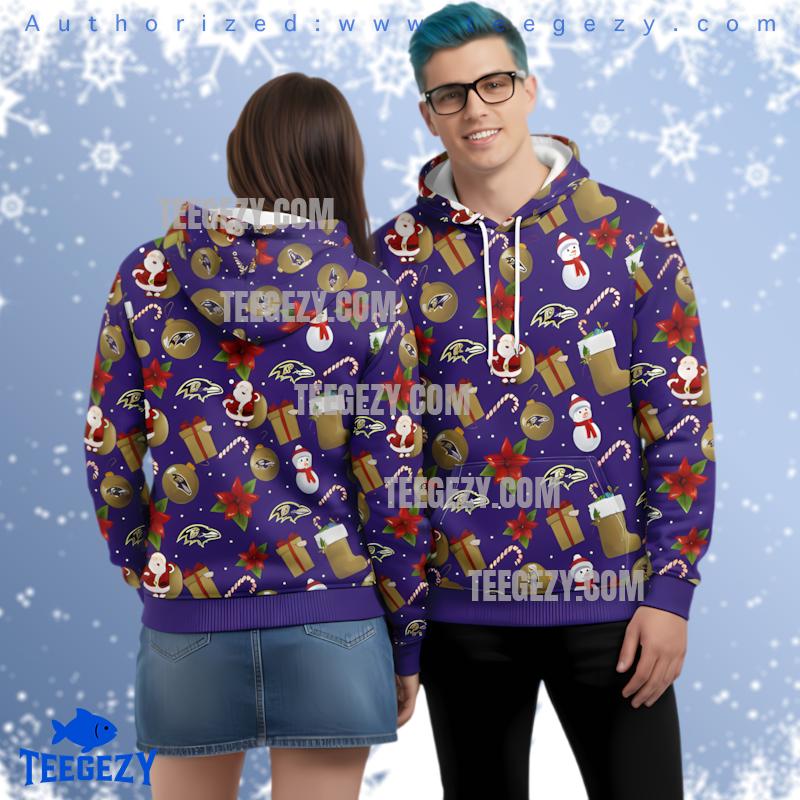 Baltimore Ravens Santa Claus Snowman 3D Ugly Hoodie Printed Baltimore Ravens Santa Claus Snowman 3D Ugly Hoodie Printed