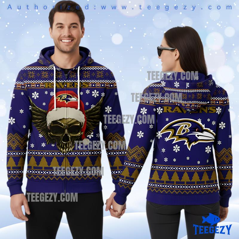 Baltimore Ravens Santa Skull 3D Ugly Pullover Hoodie Baltimore Ravens Santa Skull 3D Ugly Pullover Hoodie