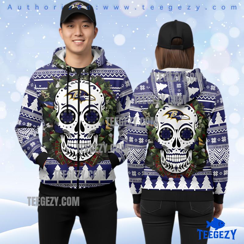 Baltimore Ravens Skull Flower 3D Ugly Pullover Hoodie Baltimore Ravens Skull Flower 3D Ugly Pullover Hoodie