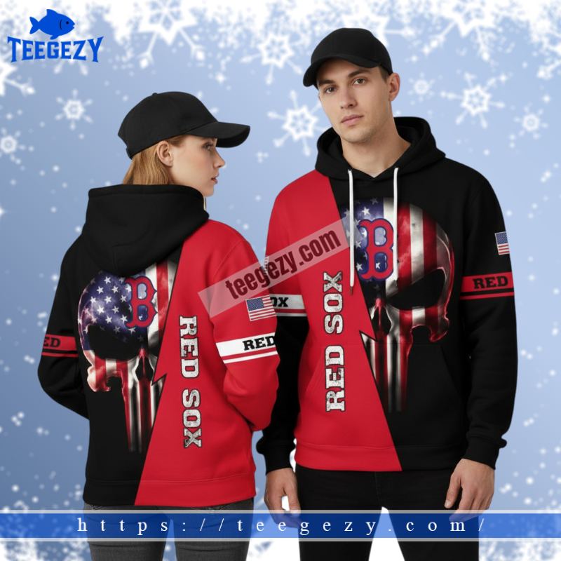 Boston Red Sox America Punisher Skull Black 3D Hoodie Pullover Boston Red Sox America Punisher Skull Black 3D Hoodie Pullover