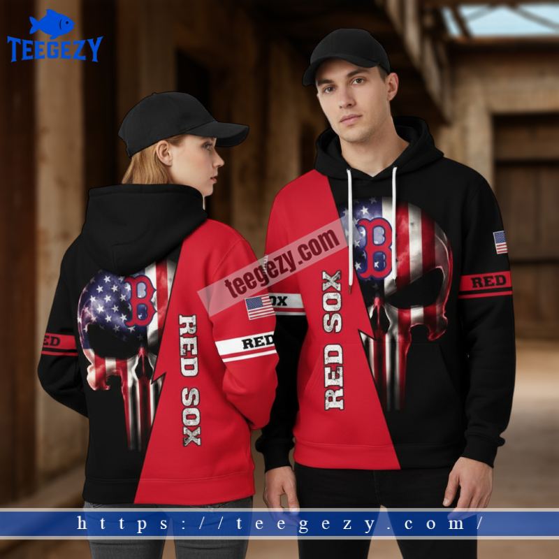 Boston Red Sox America Punisher Skull Black 3D Hoodie Pullover Boston Red Sox America Punisher Skull Black 3D Hoodie Pullover