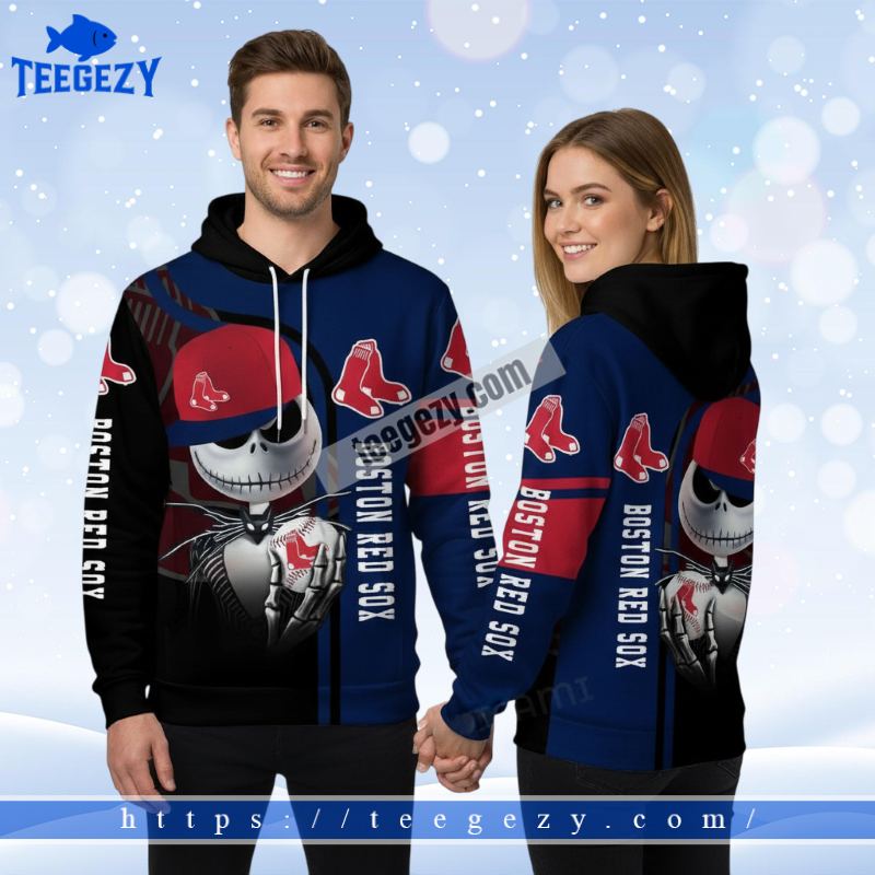 Boston Red Sox Jack Skellington Halloween Blue 3D Graphic Hoodies Boston Red Sox Jack Skellington Halloween Blue 3D Graphic Hoodies
