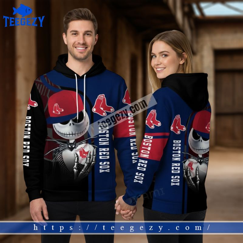 Boston Red Sox Jack Skellington Halloween Blue 3D Graphic Hoodies Boston Red Sox Jack Skellington Halloween Blue 3D Graphic Hoodies