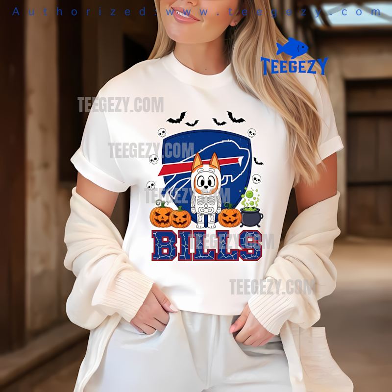 Buffalo Bills Bingo And Bluey Halloween Skeleton Pumpkin Tee