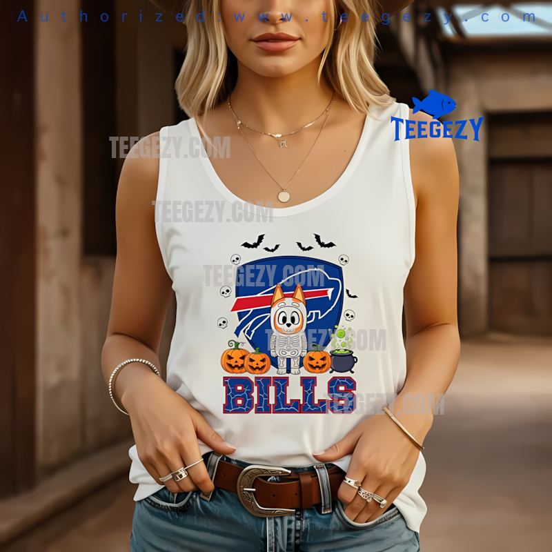 Buffalo Bills Bingo And Bluey Halloween Skeleton Pumpkin Tanktop Buffalo Bills Bingo And Bluey Halloween Skeleton Pumpkin Tanktop