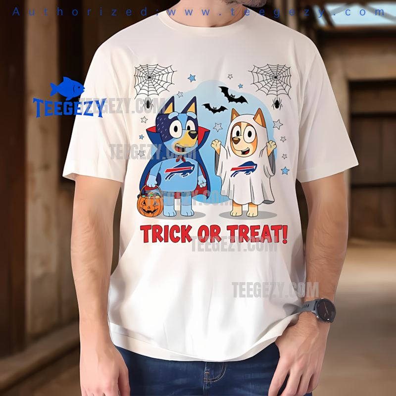 Buffalo Bills Bluey And Bingo Trick Or Treat Halloween Shirt