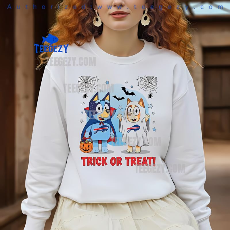 Buffalo Bills Bluey And Bingo Trick Or Treat Halloween Long Sleeve Buffalo Bills Bluey And Bingo Trick Or Treat Halloween Long Sleeve