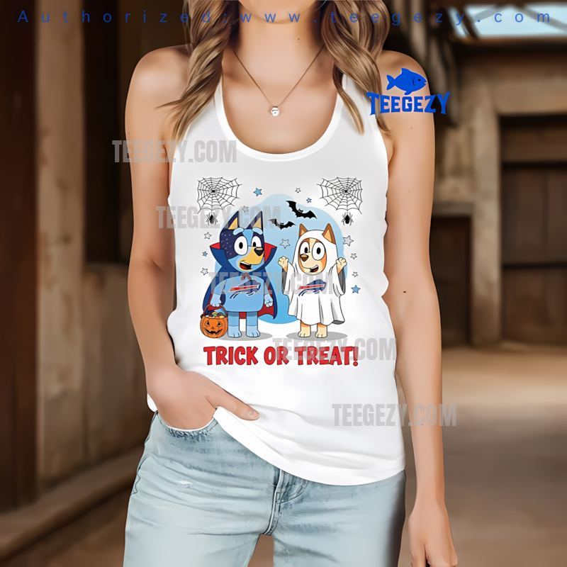 Buffalo Bills Bluey And Bingo Trick Or Treat Halloween Tanktop Buffalo Bills Bluey And Bingo Trick Or Treat Halloween Tanktop