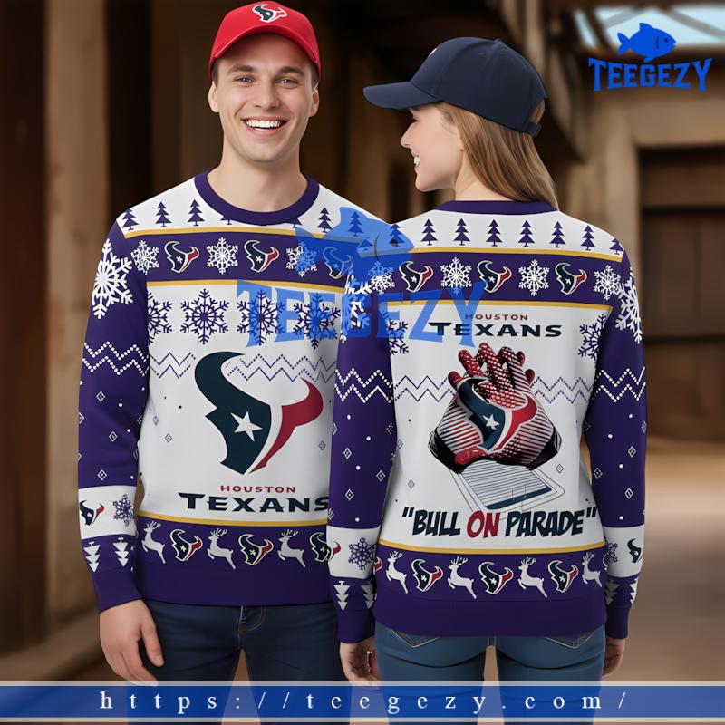 Bulls On Parade Houston Texans White Purple Vintage Ugly Christmas Sweaters