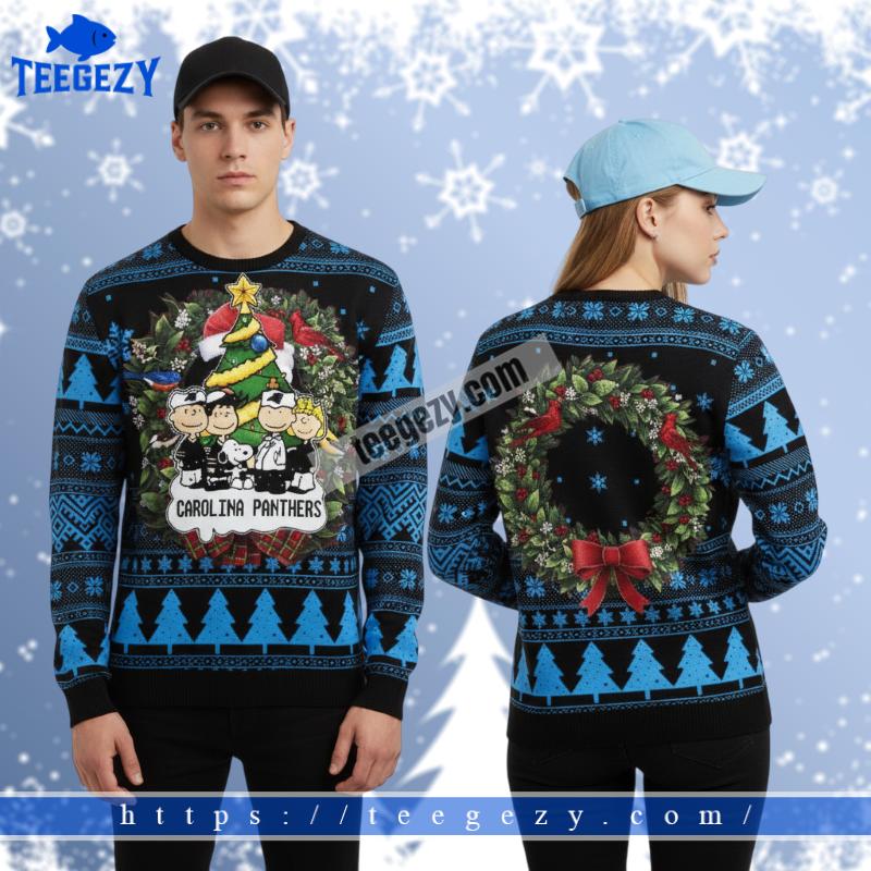 Carolina Panthers Charlie Brown Snoopy Blue Christmas Ugly Sweater Carolina Panthers Charlie Brown Snoopy Blue Christmas Ugly Sweater