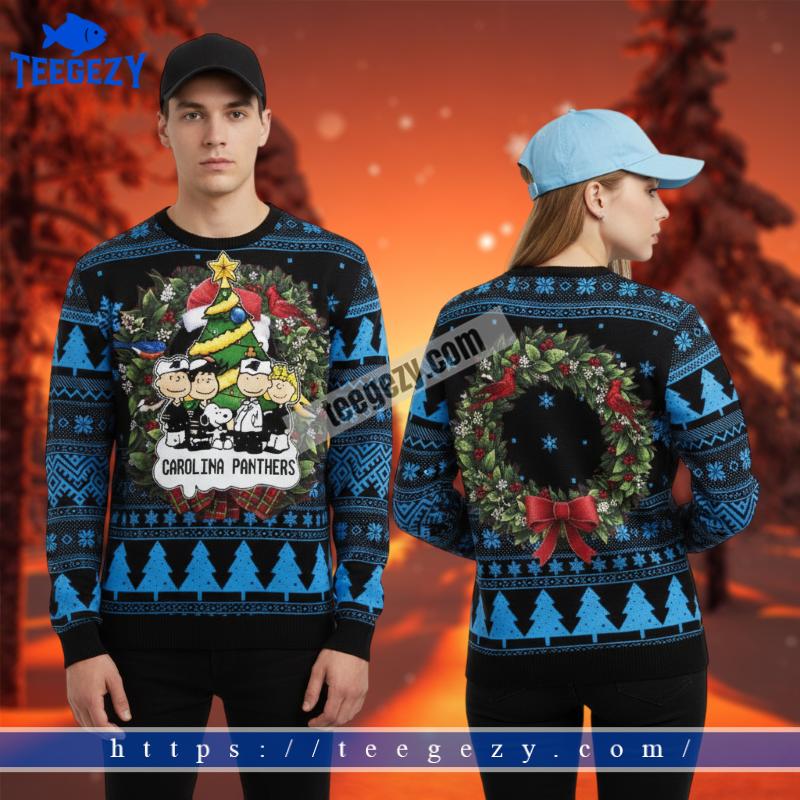 Carolina Panthers Charlie Brown Snoopy Blue Christmas Ugly Sweater Carolina Panthers Charlie Brown Snoopy Blue Christmas Ugly Sweater