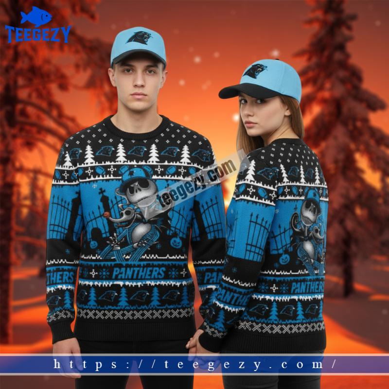 Carolina Panthers Jack Skellington Blue Family Ugly Sweater Carolina Panthers Jack Skellington Blue Family Ugly Sweater