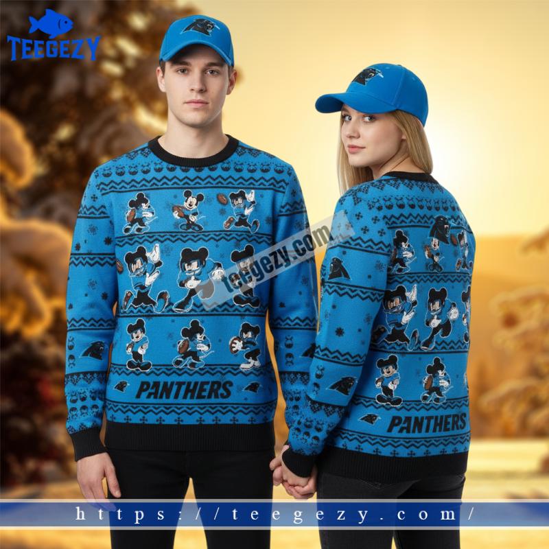 Carolina Panthers Mickey Player Blue Christmas Ugly Sweater Carolina Panthers Mickey Player Blue Christmas Ugly Sweater