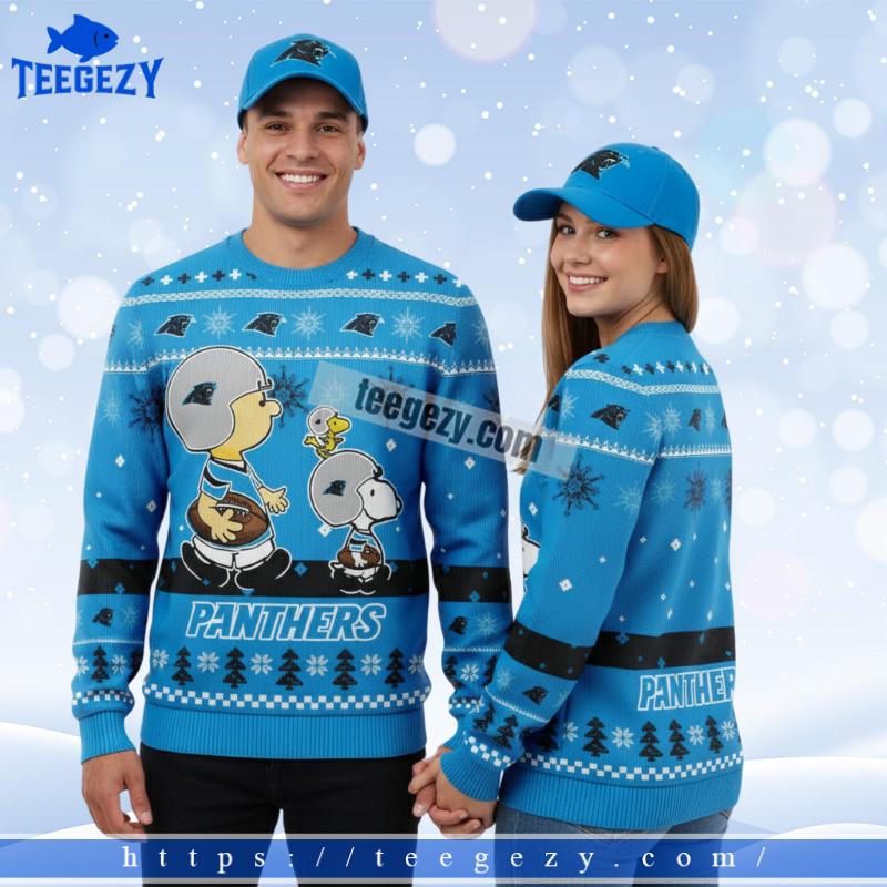 Charlie Brown Snoopy Carolina Panthers Blue Christmas Ugly Sweater Charlie Brown Snoopy Carolina Panthers Blue Christmas Ugly Sweater