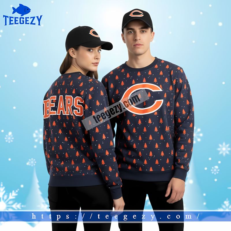 Chicago Bears Pine Tree Blue Orange Mens Christmas Sweater Chicago Bears Pine Tree Blue Orange Mens Christmas Sweater