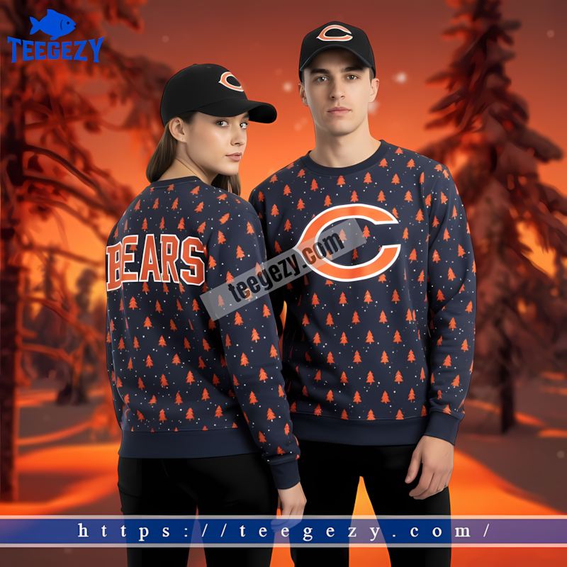 Chicago Bears Pine Tree Blue Orange Mens Christmas Sweater Chicago Bears Pine Tree Blue Orange Mens Christmas Sweater