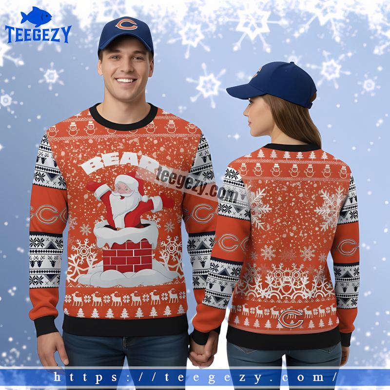 Chicago Bears Santa Claus Black Orange Ugly Sweater Womens Chicago Bears Santa Claus Black Orange Ugly Sweater Womens
