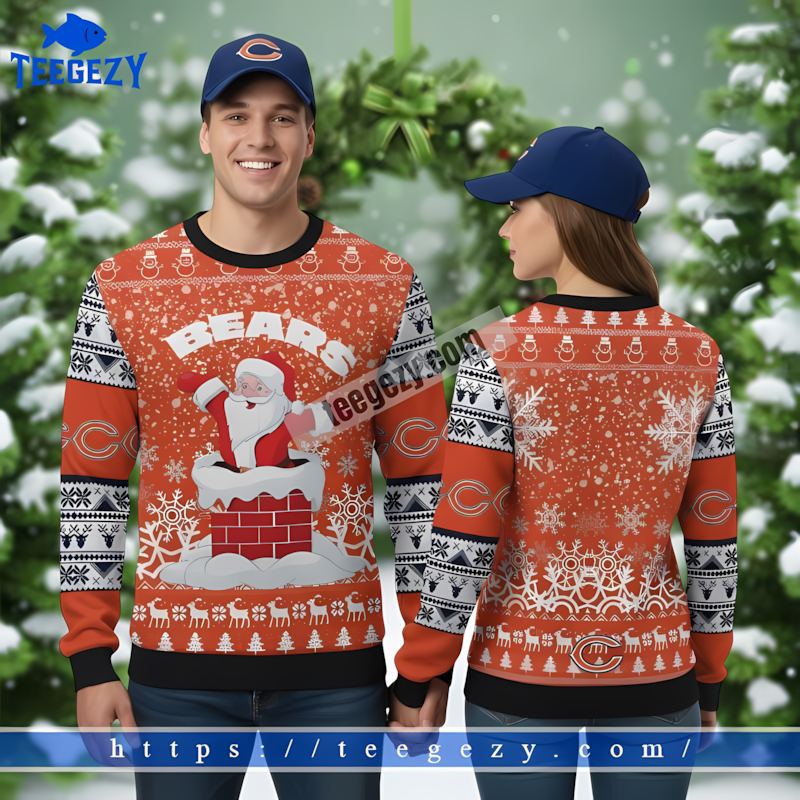 Chicago Bears Santa Claus Black Orange Ugly Sweater Womens Chicago Bears Santa Claus Black Orange Ugly Sweater Womens