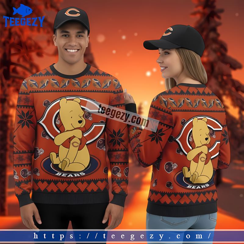 Chicago Bears Winnie The Pooh Blue Orange Ugly Sweater Christmas Party Chicago Bears Winnie The Pooh Blue Orange Ugly Sweater Christmas Party