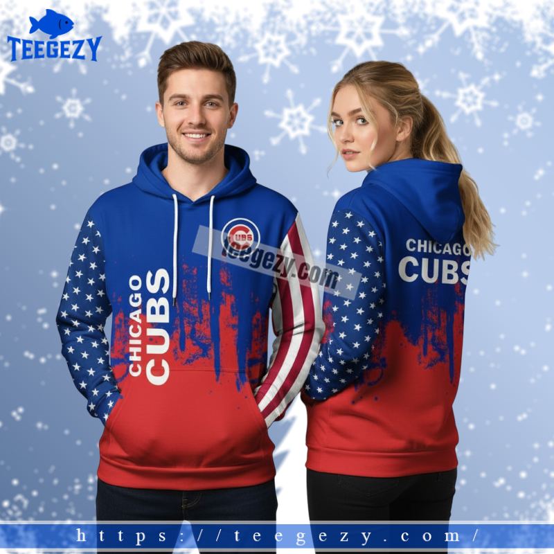 Chicago Cubs American Flag Blue 3D Design Hoodies Chicago Cubs American Flag Blue 3D Design Hoodies