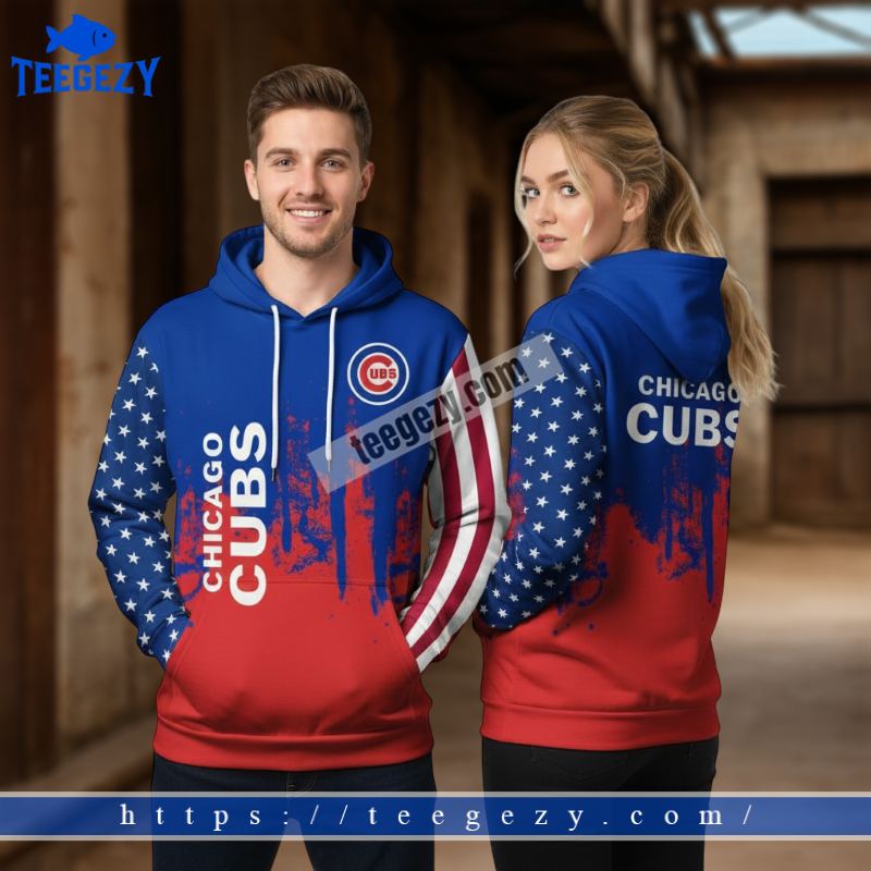 Chicago Cubs American Flag Blue 3D Design Hoodies Chicago Cubs American Flag Blue 3D Design Hoodies