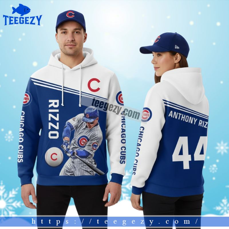 Chicago Cubs Anthony Rizzo Blue White 3D Hoodies Men Chicago Cubs Anthony Rizzo Blue White 3D Hoodies Men