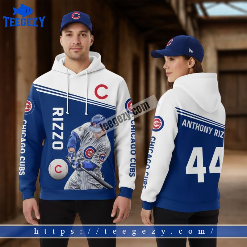 Chicago Cubs Anthony Rizzo Blue White 3D Hoodies Men Chicago Cubs Anthony Rizzo Blue White 3D Hoodies Men