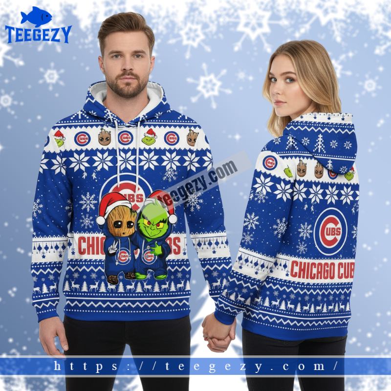 Chicago Cubs Baby Groot Grinch Blue 3D Design Hoodies Chicago Cubs Baby Groot Grinch Blue 3D Design Hoodies