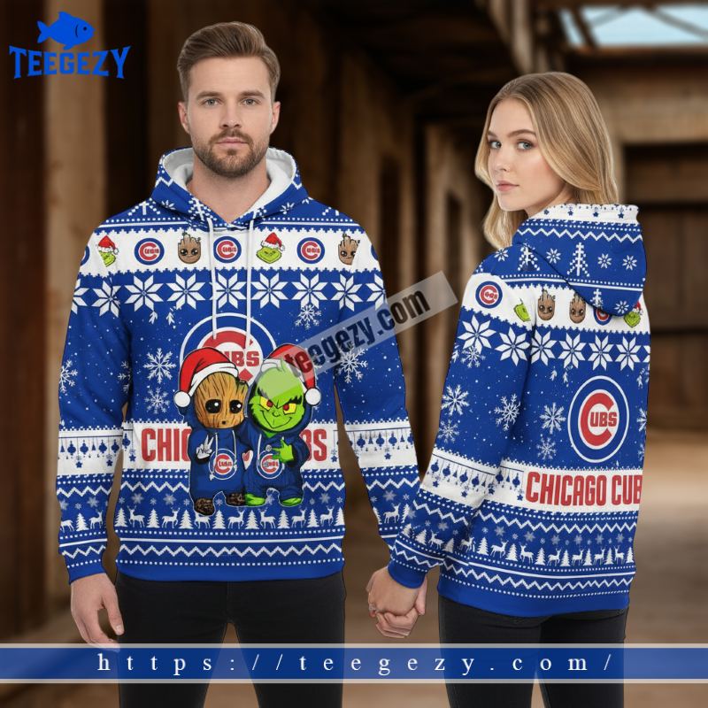 Chicago Cubs Baby Groot Grinch Blue 3D Design Hoodies Chicago Cubs Baby Groot Grinch Blue 3D Design Hoodies