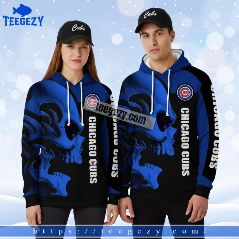 Chicago Cubs Blue Skull Baseball 3D Unisex Hoodies Chicago Cubs Blue Skull Baseball 3D Unisex Hoodies