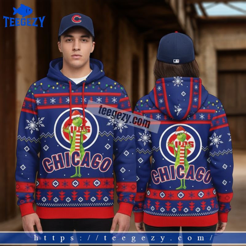 Chicago Cubs Grinch Christmas Blue Ugly 3D Hoodie Pullover Chicago Cubs Grinch Christmas Blue Ugly 3D Hoodie Pullover