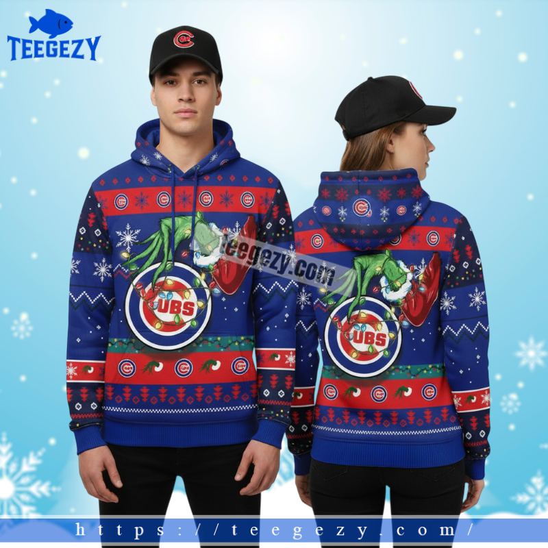 Chicago Cubs Grinch Christmas Light Blue Ugly 3D Hoodie Zipper Chicago Cubs Grinch Christmas Light Blue Ugly 3D Hoodie Zipper
