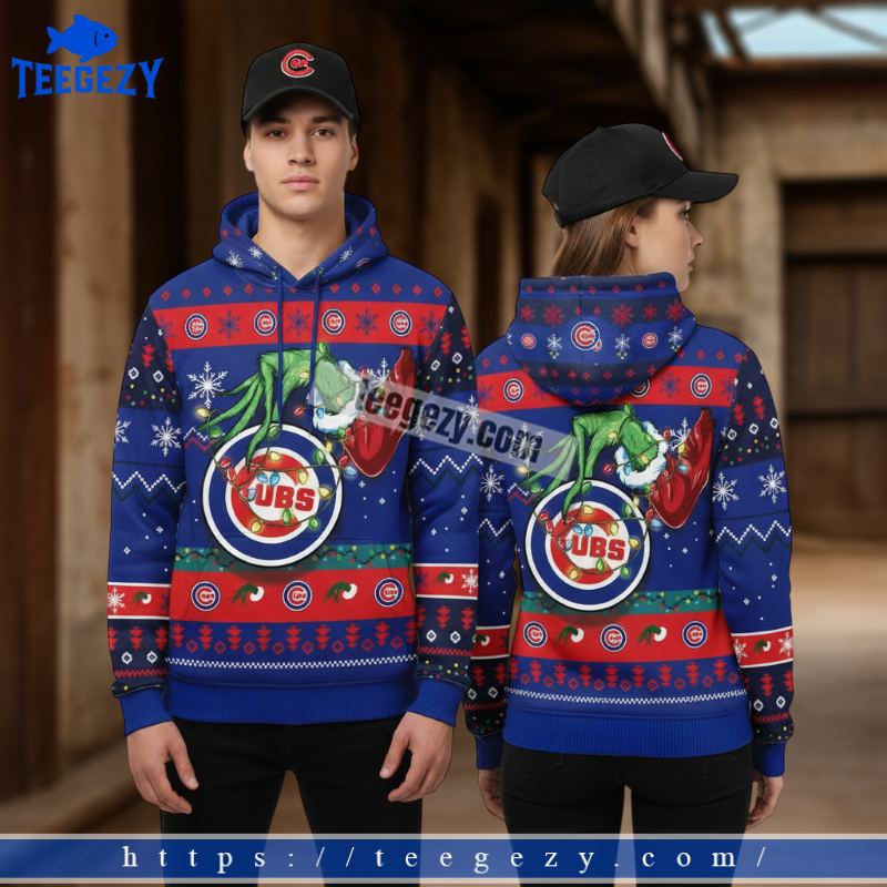 Chicago Cubs Grinch Christmas Light Blue Ugly 3D Hoodie Zipper Chicago Cubs Grinch Christmas Light Blue Ugly 3D Hoodie Zipper
