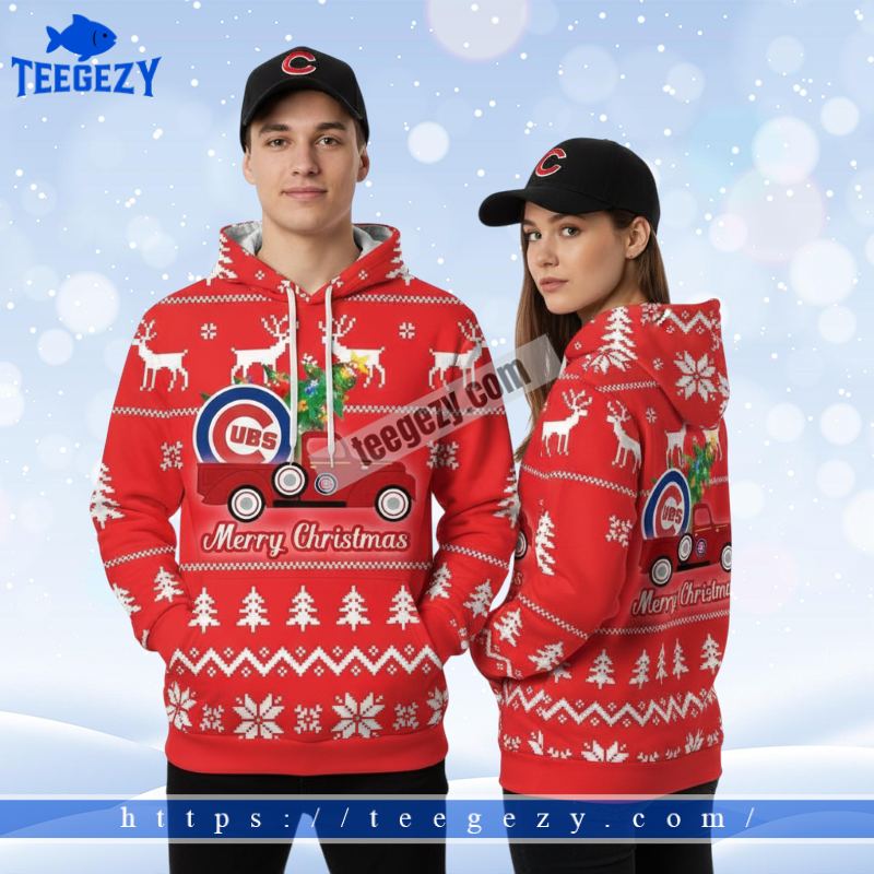 Chicago Cubs Merry Christmas Red Truck Red 3D Hoodies Men Chicago Cubs Merry Christmas Red Truck Red 3D Hoodies Men